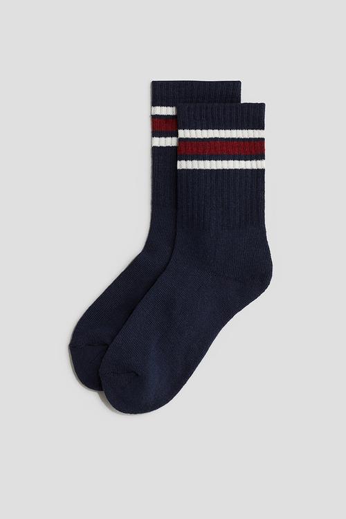 5 pack ribbed terry socks - navy blue & white