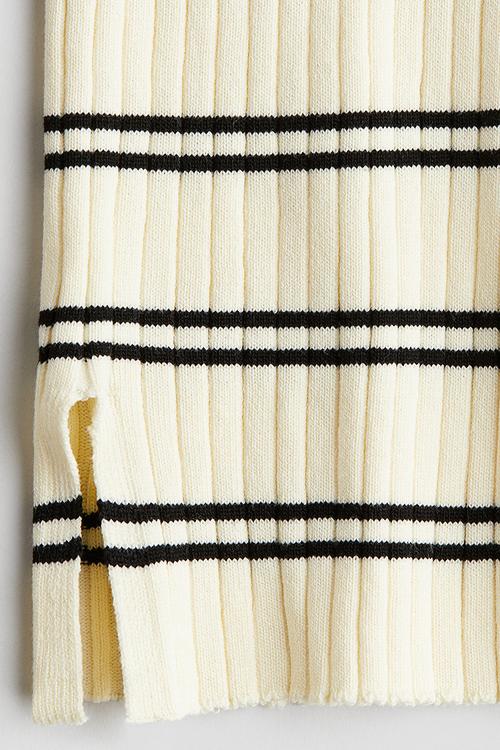 Flared rib-knit trousers - light yellow striped