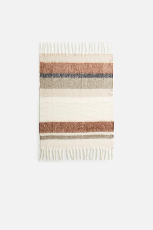 Patterned wool-blend blanket - brown striped