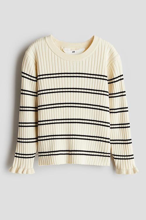 Rib-knit jumper - cream striped