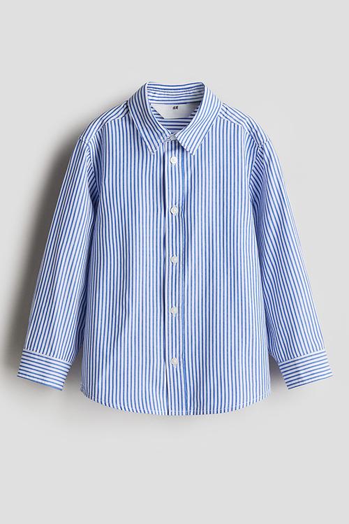 Long-sleeved cotton shirt - blue striped