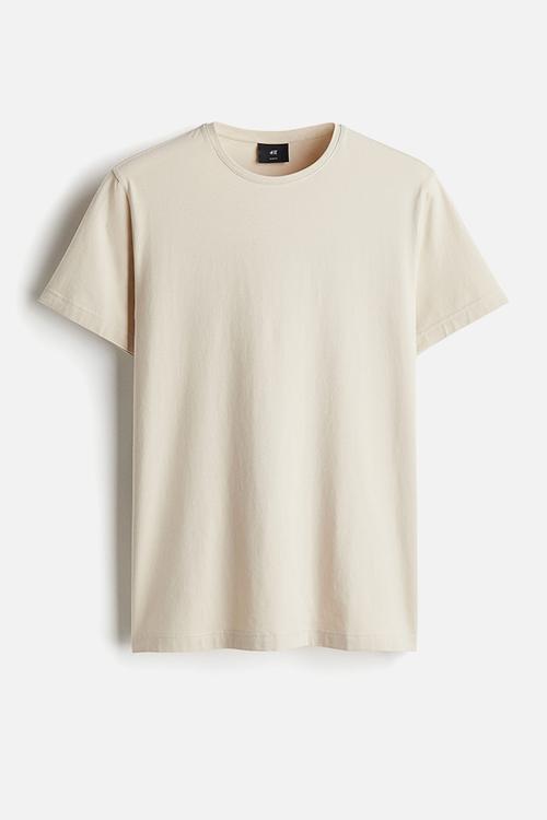 Slim fit round-necked t-shirt - light beige