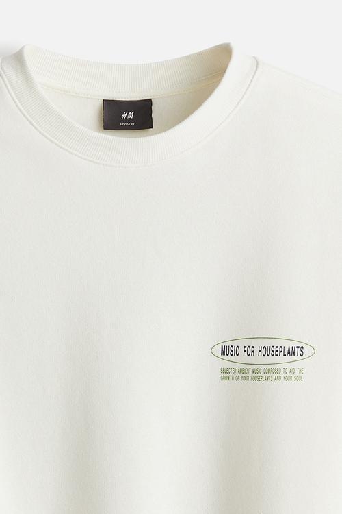 Loose fit printed sweatshirt - white plants