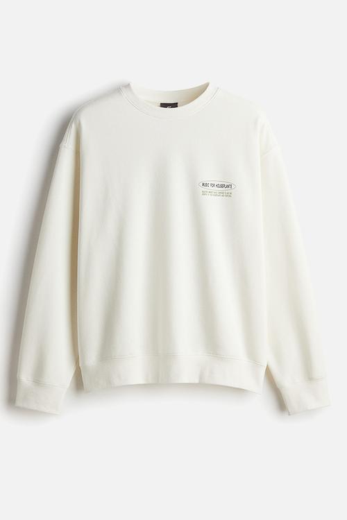 Loose fit printed sweatshirt - white plants
