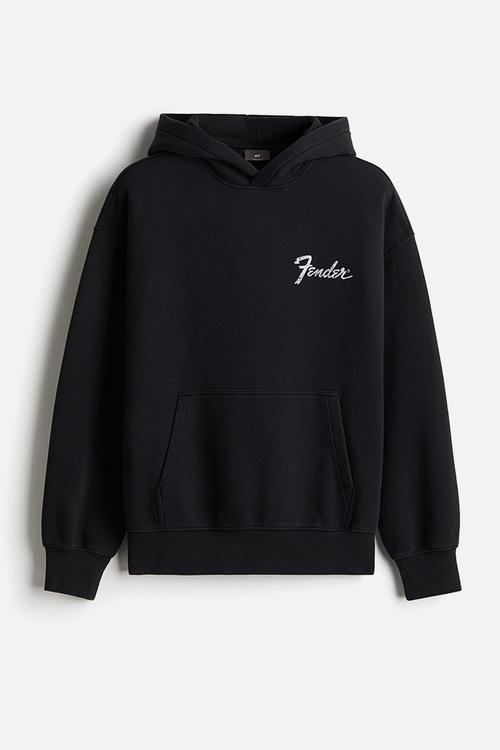 Oversized fit printed hoodie - black/fender - 1117750020