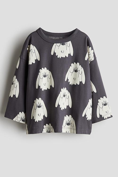 Long-sleeved jersey top - dark grey dogs