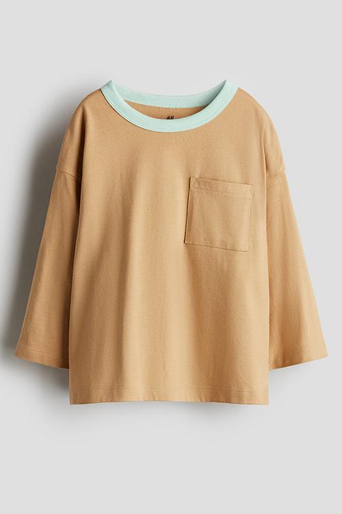 Long-sleeved jersey top - beige