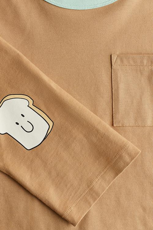 Long-sleeved jersey top - beige