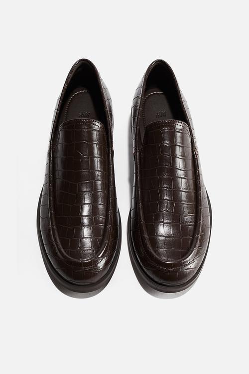 Crocodile-patterned loafers - dark brown 