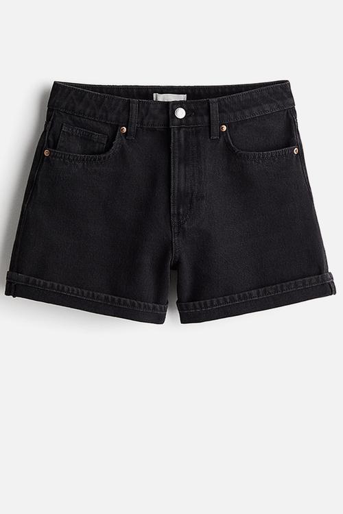 High-waisted denim shorts - dark grey