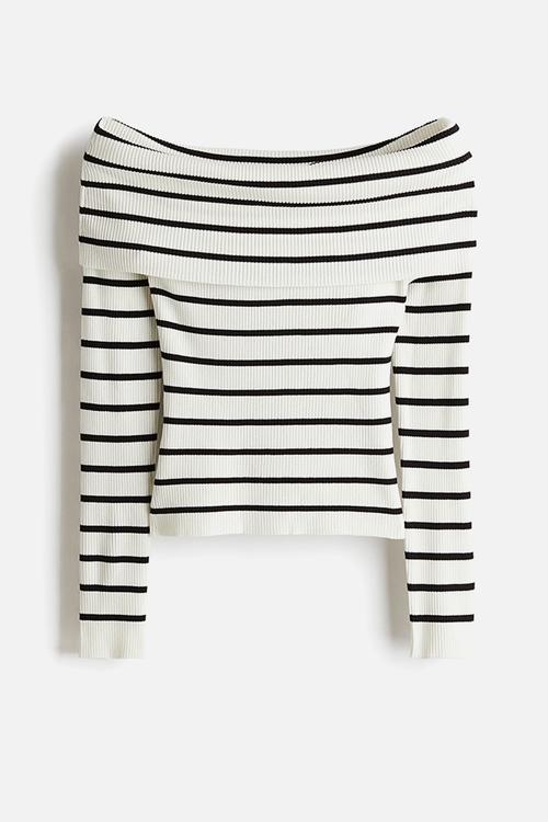 Rib-knit off-the-shoulder top - white striped