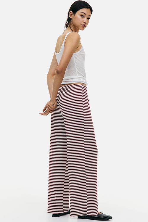 Wide drawstring trousers - burgundy striped 