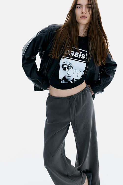 Twill drawstring trousers - dark grey marl