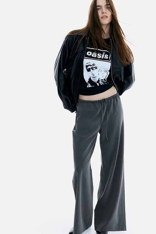 Twill drawstring trousers - dark grey marl