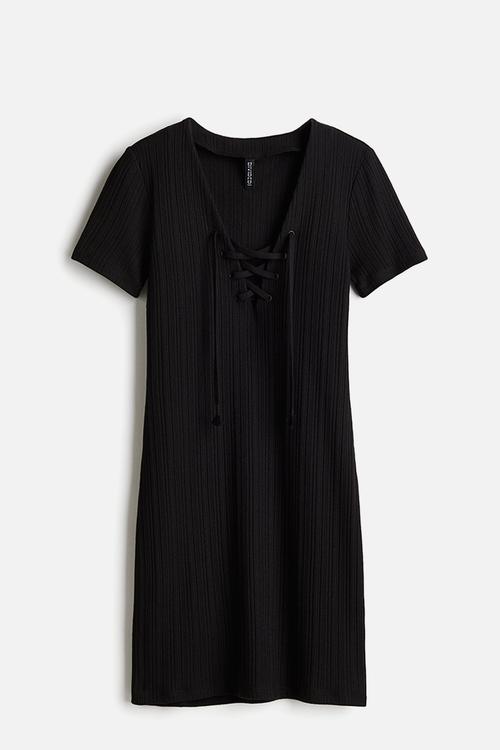 Open-back pointelle-knit dress - black - 1276244001