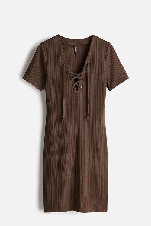 Lacing-detail bodycon dress - dark brown
