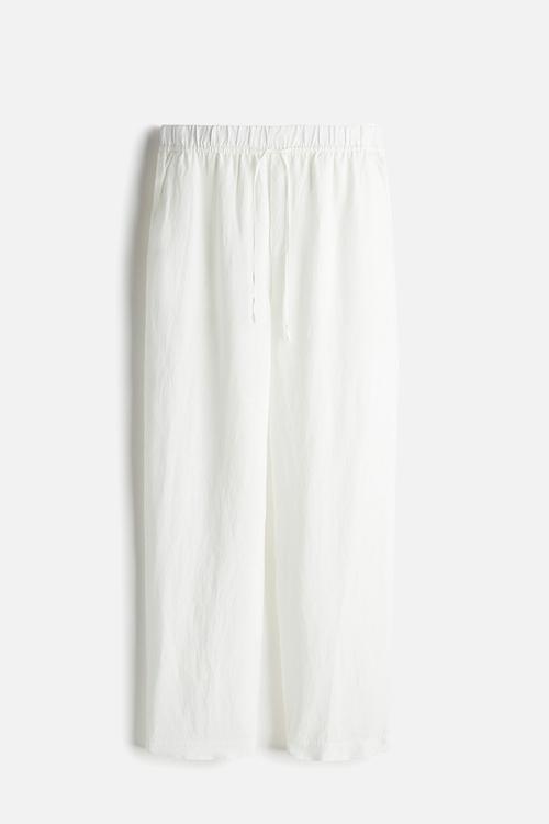 Linen-blend drawstring trousers - white