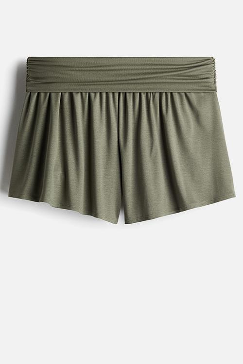 Gathered viscose shorts - khaki green