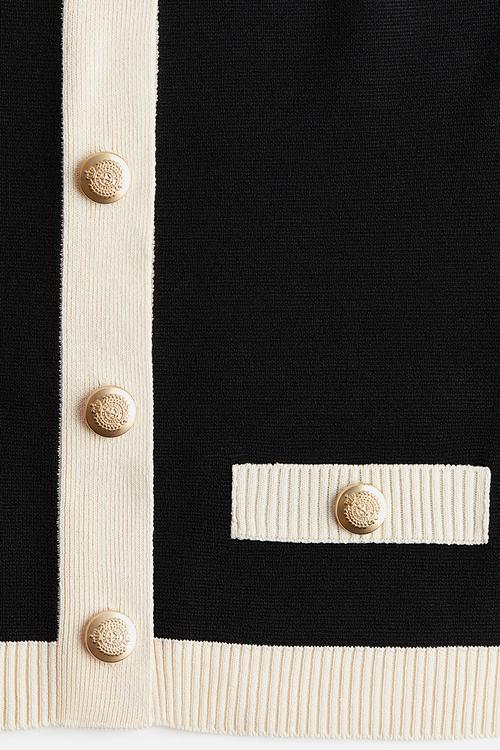Fine-knit cardigan - black & cream