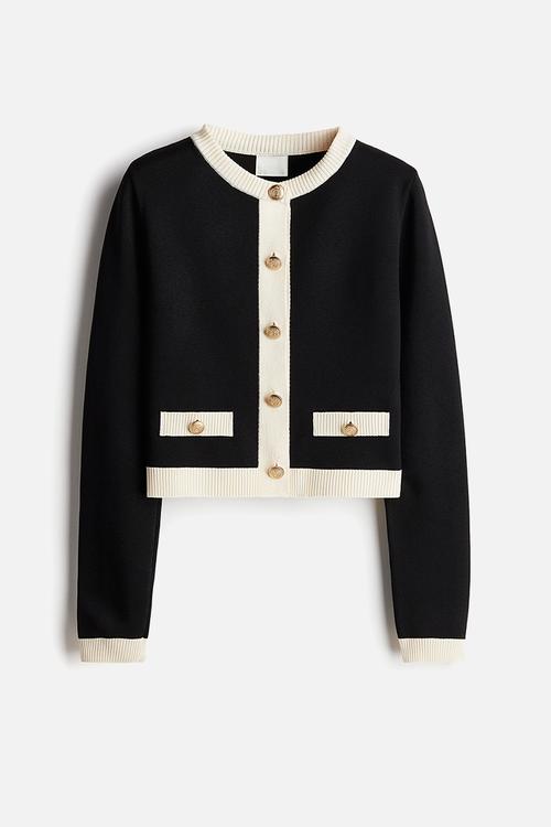 Fine-knit cardigan - black & cream