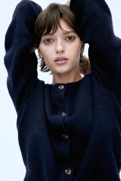 Rib-knit cardigan - navy blue