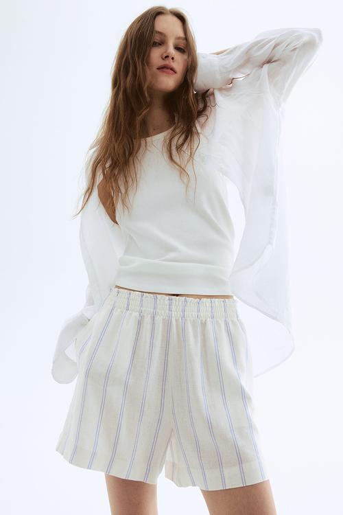 Linen-blend shorts - white striped