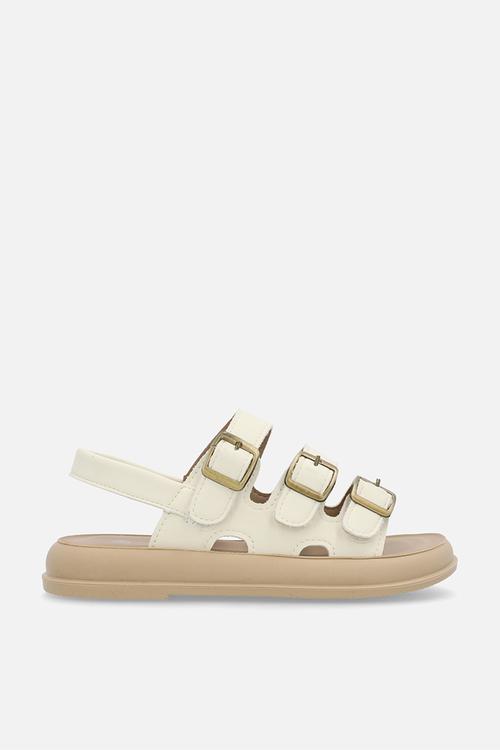 Twin strap buckle sandal - ecru
