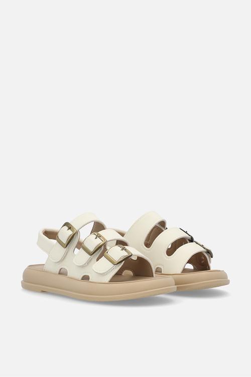 Twin strap buckle sandal - ecru