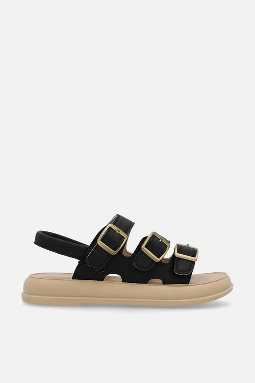 Twin strap buckle sandal - black