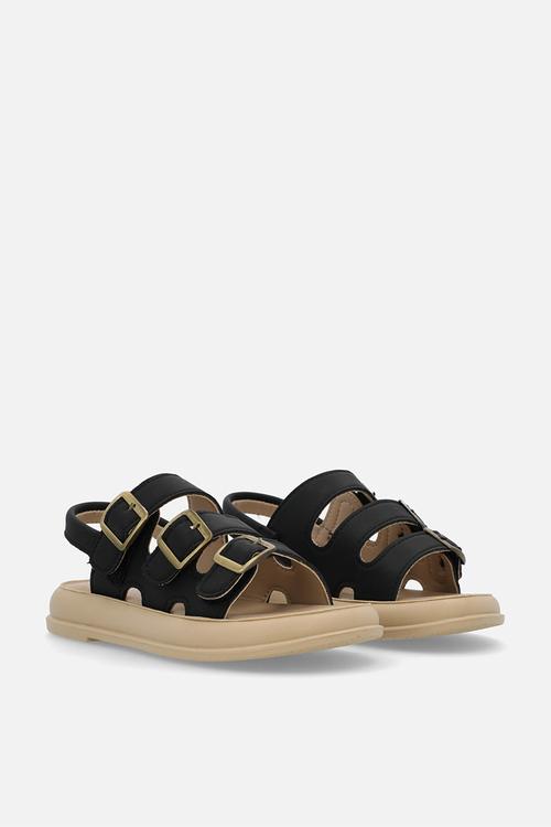 Twin strap buckle sandal - black