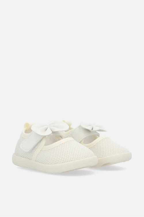 Bow décor adjustable fastener sneaker - ivory/white