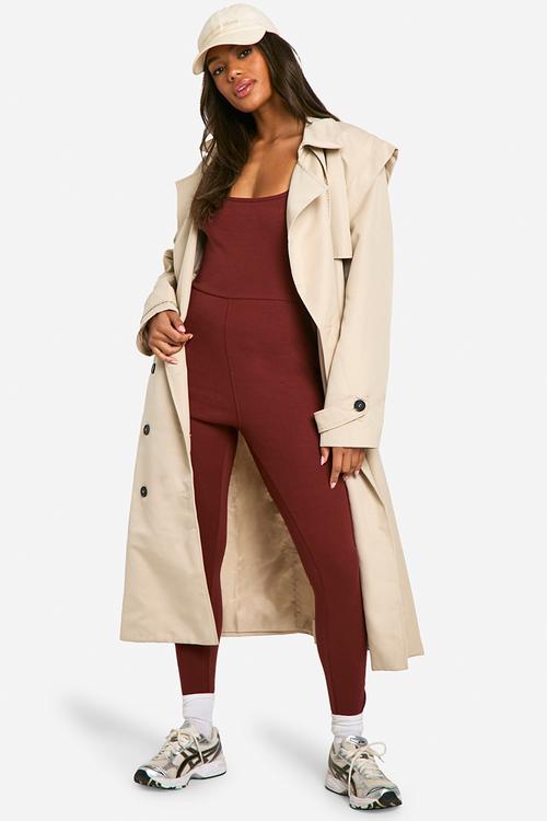 Cotton rib skinny jumpsuit - wine