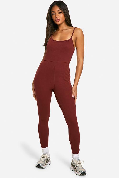 Cotton rib skinny jumpsuit - wine