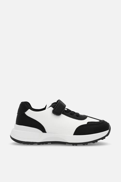 Adjustable fastening strap sneakers - black & white