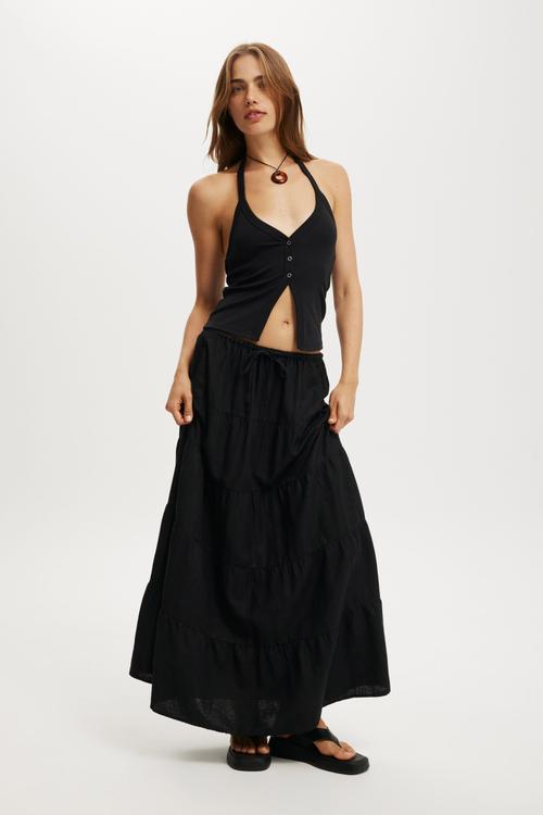 Haven multi tiered maxi skirt - black