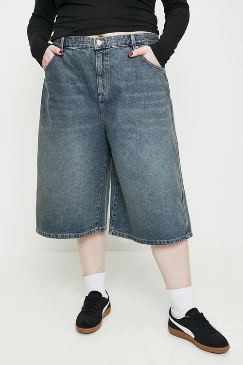Plus 91 baggy denim jort - logans blue