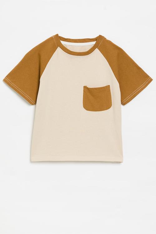 Contrast reglan tee - ecru & brown