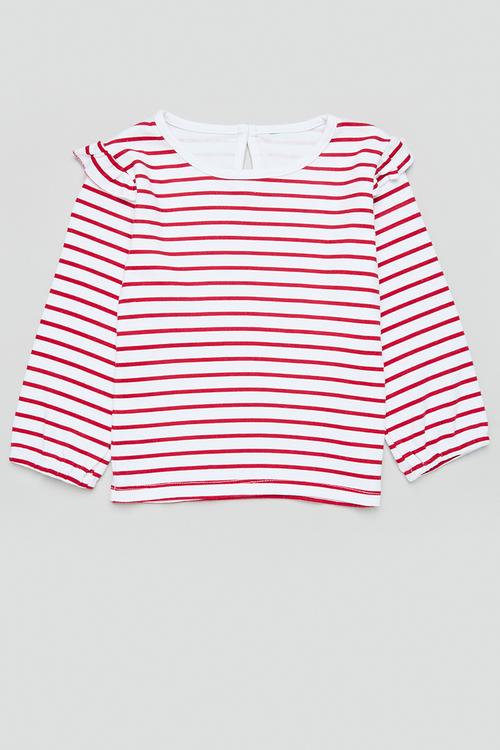 Striped frilled tee - red & white