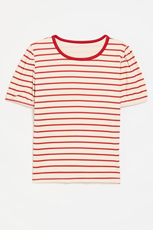 Striped tee-red & ecru
