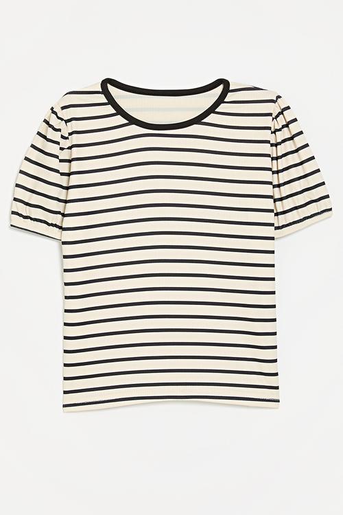 Striped tee-black & ecru
