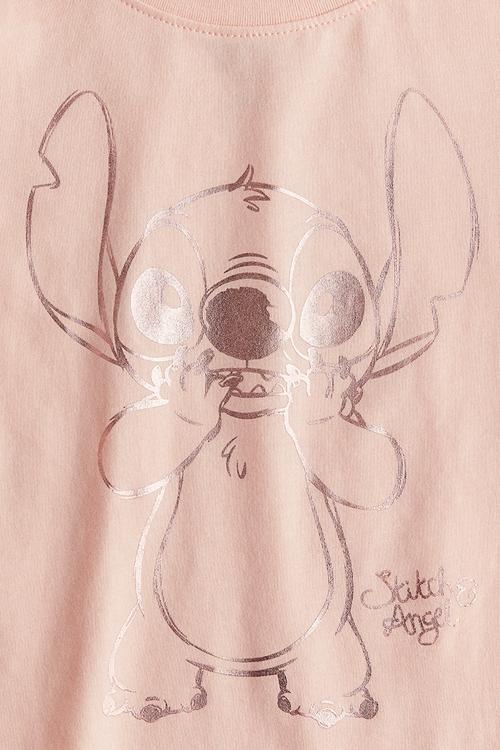 Print-motif cotton T-shirt - peach lilo & stitch