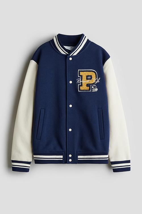 Appliquéd baseball jacket - navy blue snoopy