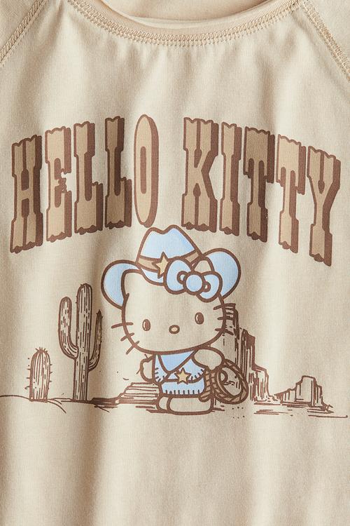 Print-motif jersey top - beige hello kitty 