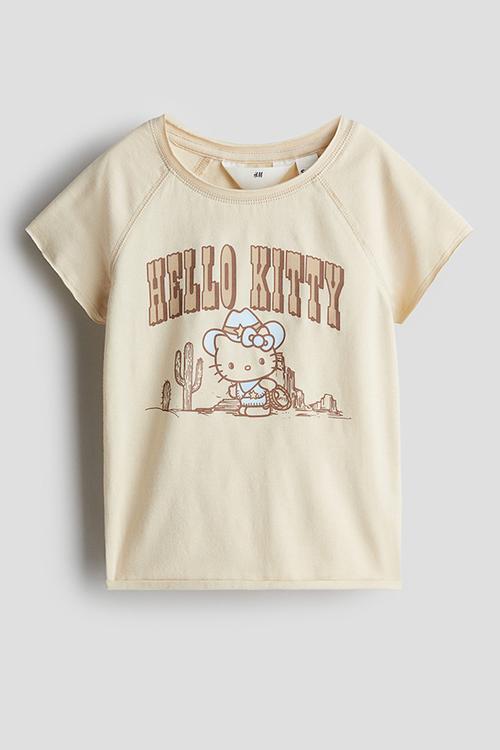 Print-motif jersey top - beige hello kitty 