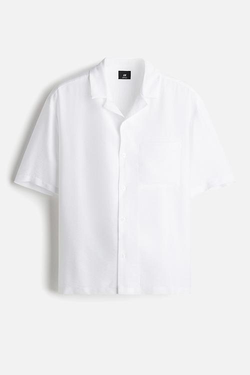 Regular fit textured resort shirt - white