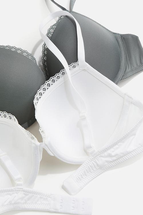 2-Pack microfibre push-up bras - grey-green & white