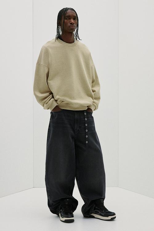 Oversized fit washed sweatshirt - light beige