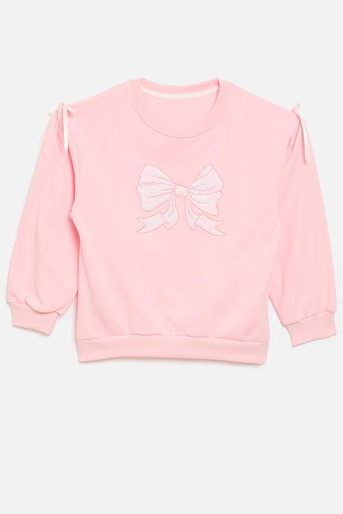 Bow applique sweat top - pink