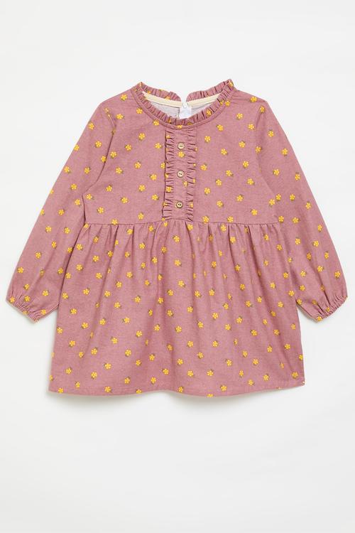 Floral ruffle neck dress-pink