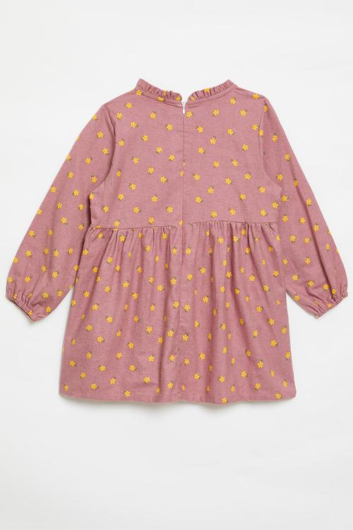 Floral ruffle neck dress-pink